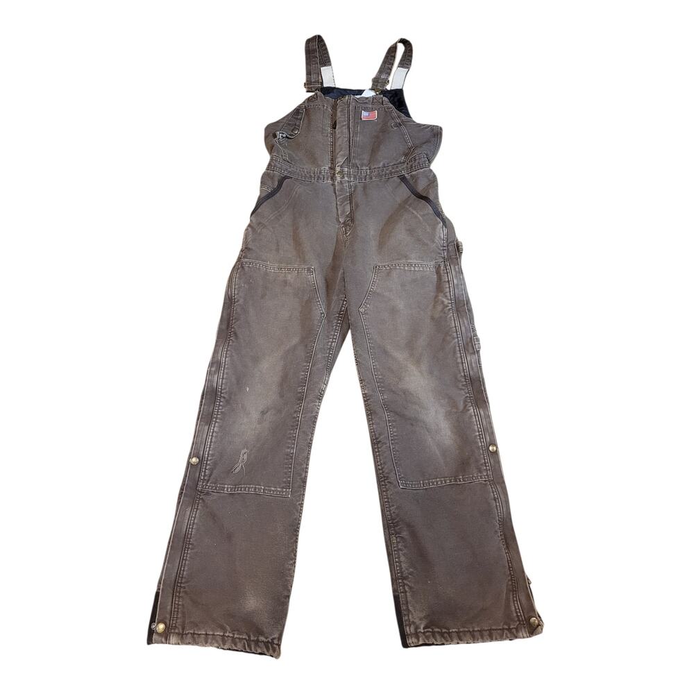 Carhartt Insulated Bib Overalls Brown Duck Canvas Quilted American Flag Patch